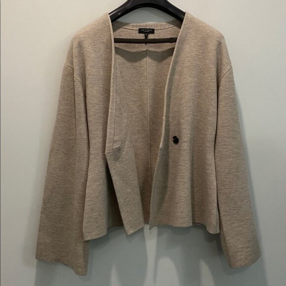 RAG BONE Lori Cardigan Oatmeal Merino Wool Size Large, Double Button Closure - Picture 6 of 7